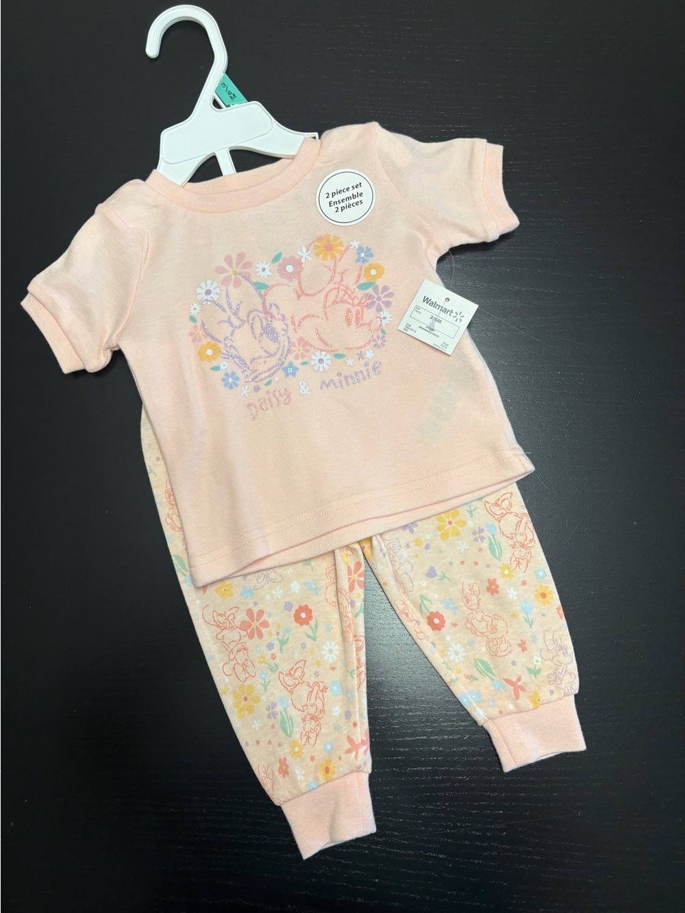 Disney 3-6m Peach Pink Daisy & Minnie Floral Pajama Set